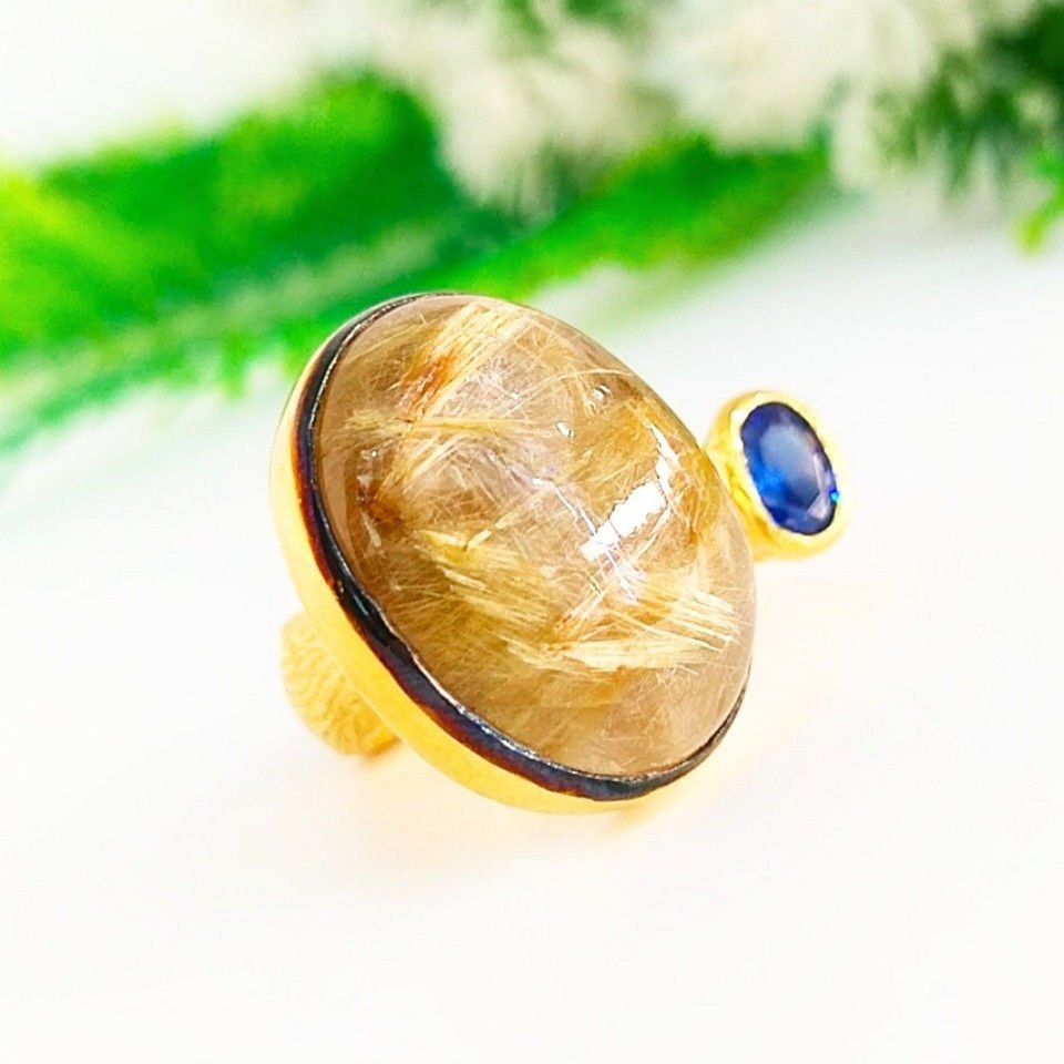 Gold Beril ve Safir Özel Tasarım Yüzük
