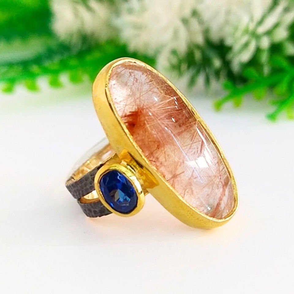 Gold Beryl and Sapphire Special Design Ring - OTS1093