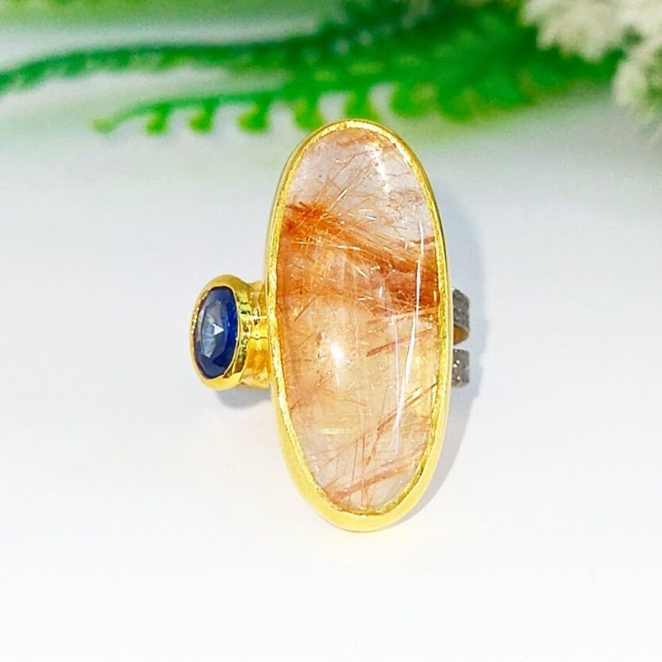 Gold Beril ve Safir Özel Tasarım Yüzük - OTS1093