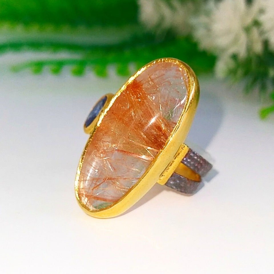 Gold Beryl and Sapphire Special Design Ring - OTS1093