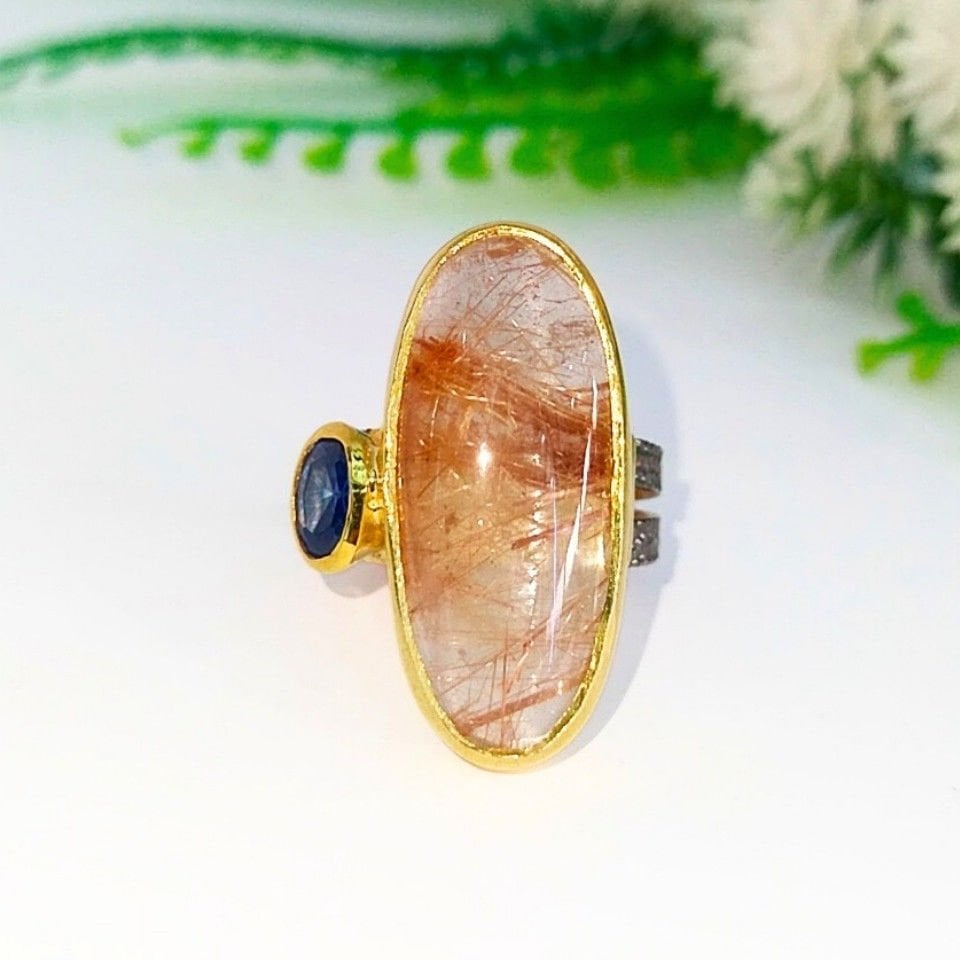Gold Beril ve Safir Özel Tasarım Yüzük - OTS1093
