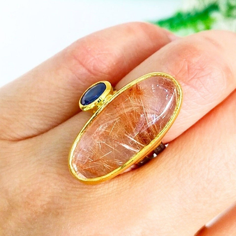 Gold Beril ve Safir Özel Tasarım Yüzük - OTS1093