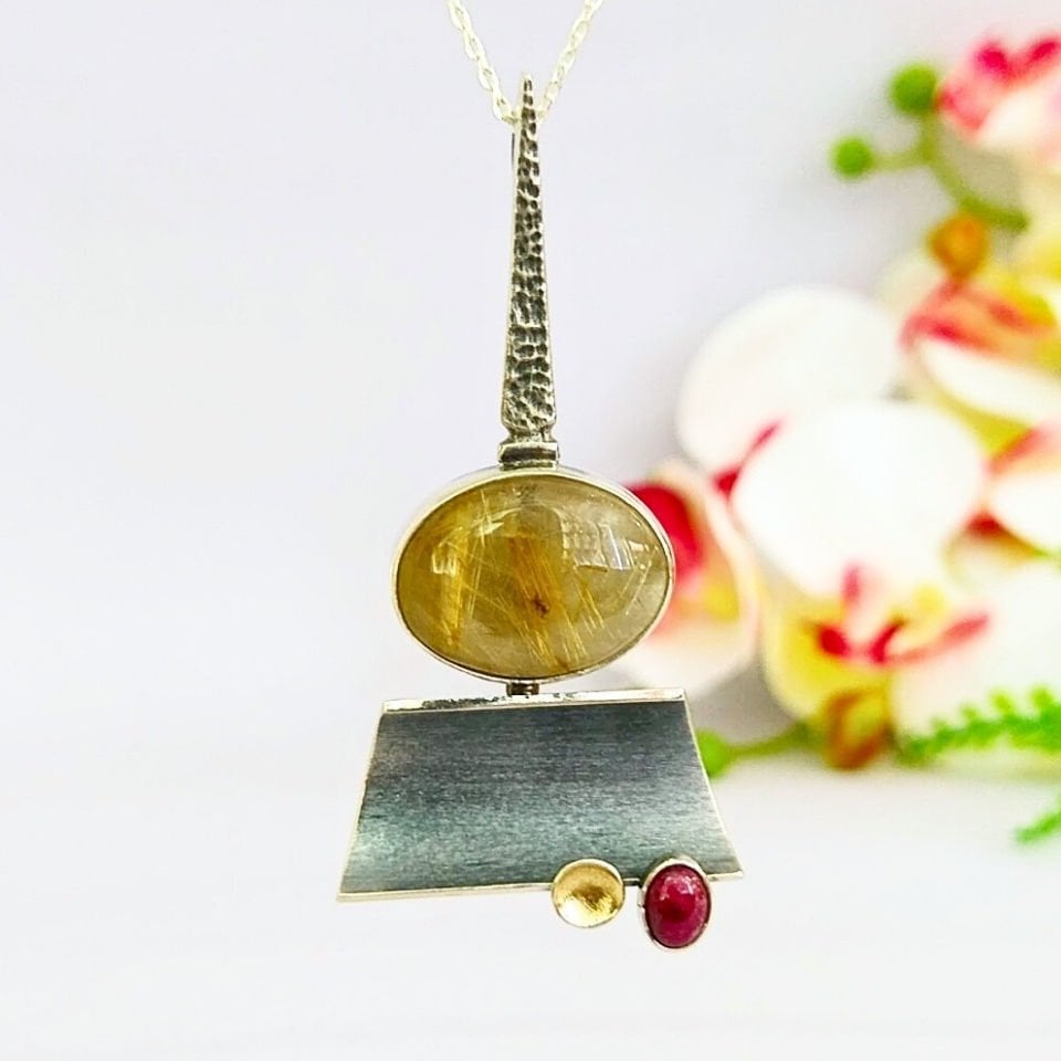 Gold Beryl and Ruby Special Design Necklace