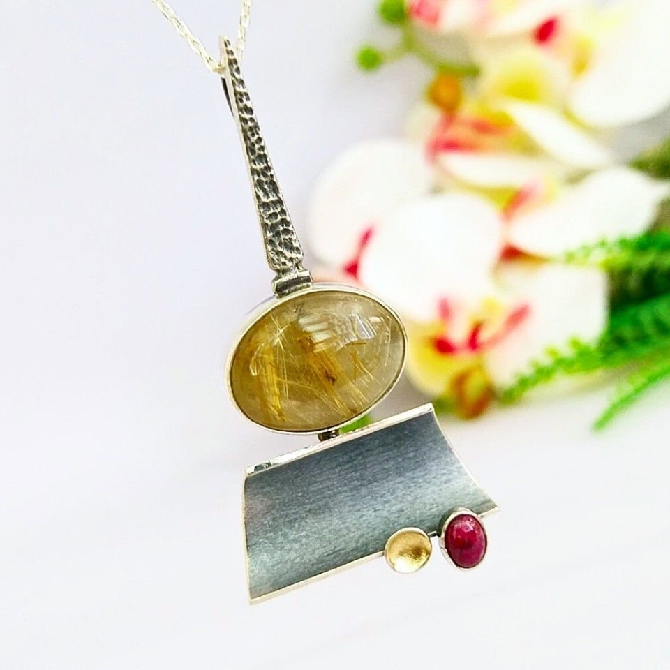 Gold Beryl and Ruby Special Design Necklace