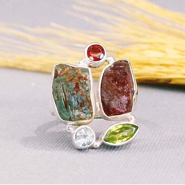 Turmalin Granat Topaz Özel Tasarım Yüzük