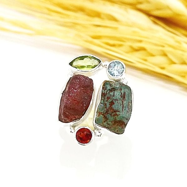 Tourmaline Garnet Topaz Custom Design Ring