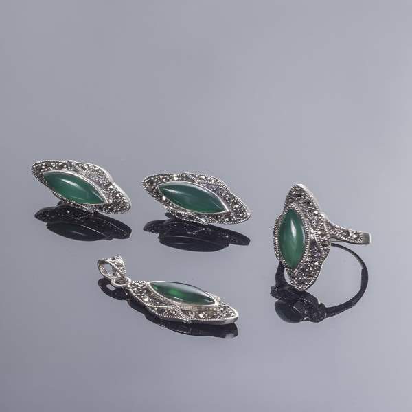 Jade Stone Marcasite Set