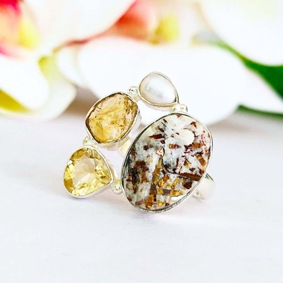 Astrophyllite Stone Special Design Ring - OTS1097