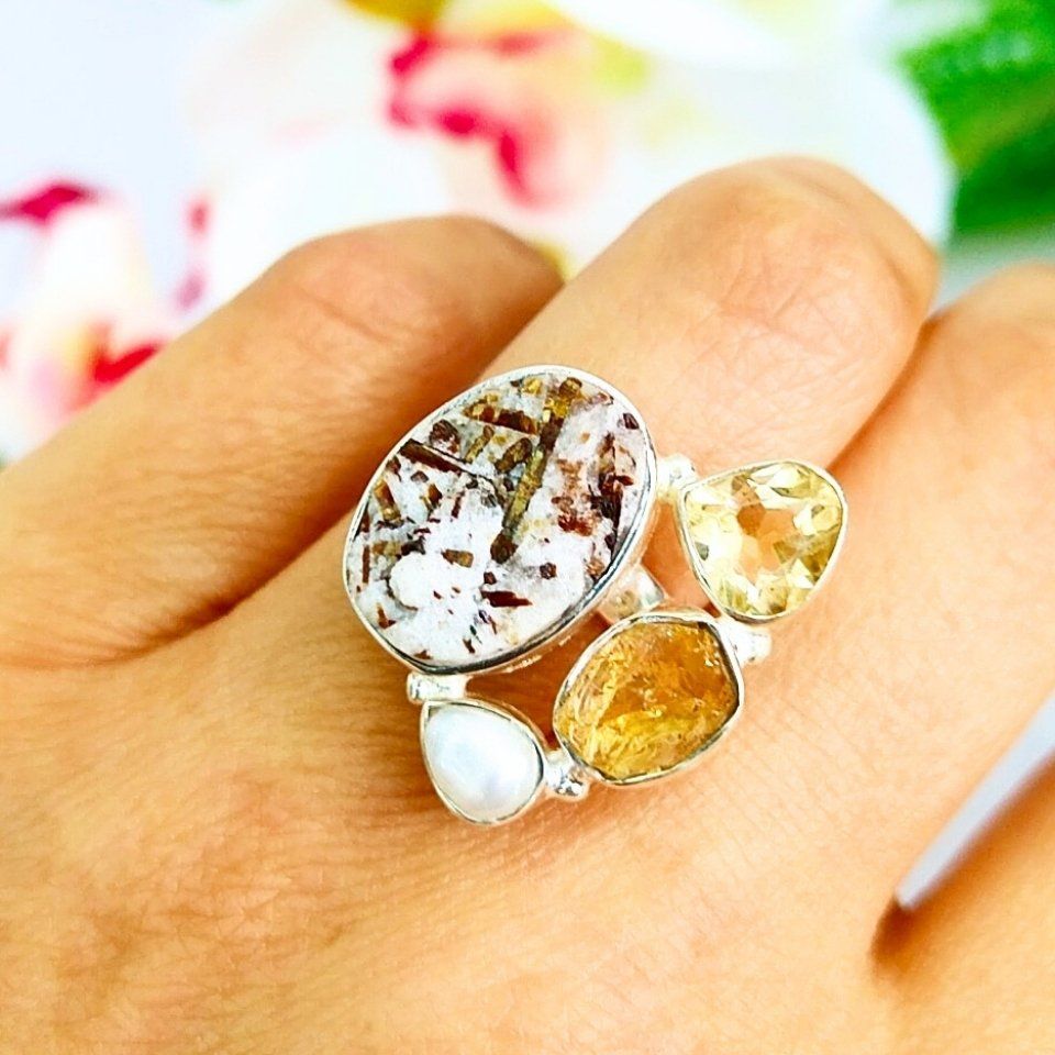 Astrophyllite Stone Special Design Ring - OTS1097