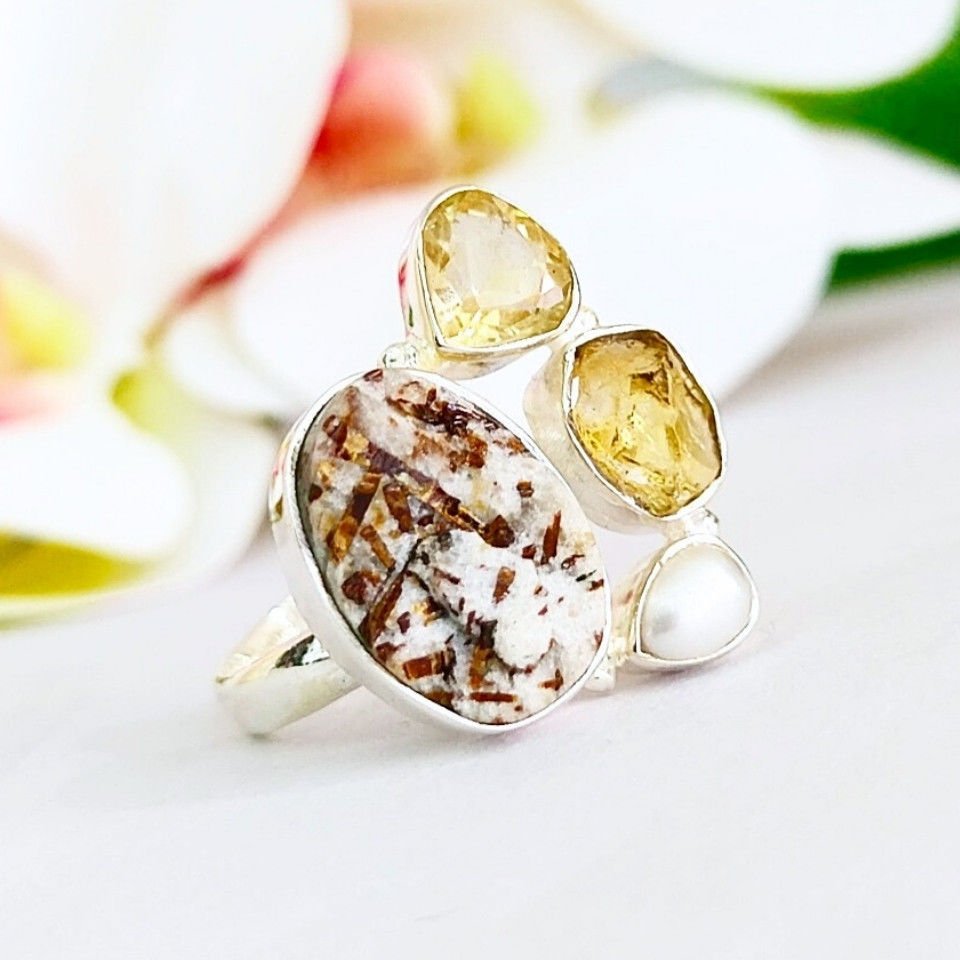 Astrophyllite Stone Special Design Ring - OTS1097