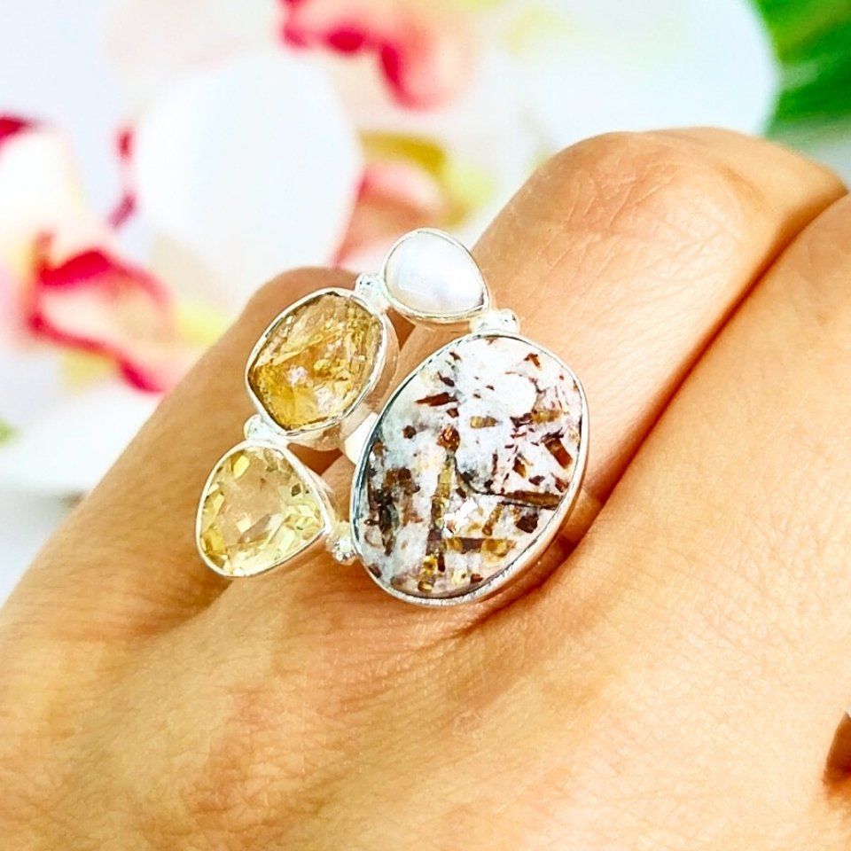 Astrophyllite Stone Special Design Ring - OTS1097
