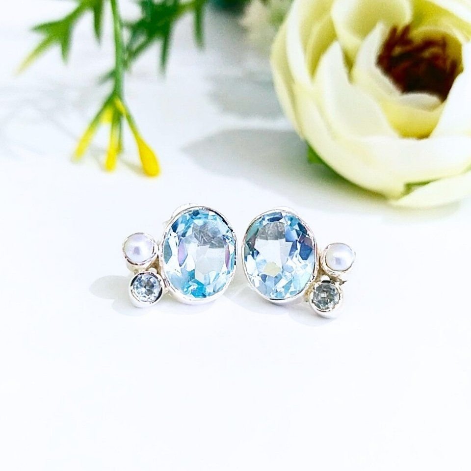 Blue Topaz Special Design Natural Stone Earrings