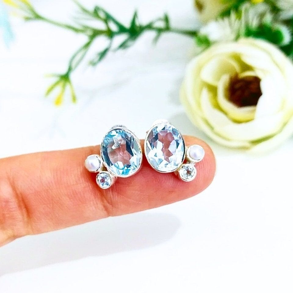 Blue Topaz Special Design Natural Stone Earrings