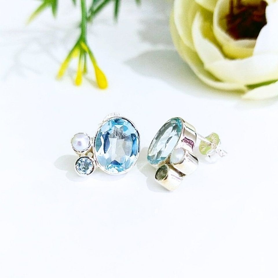 Blue Topaz Special Design Natural Stone Earrings