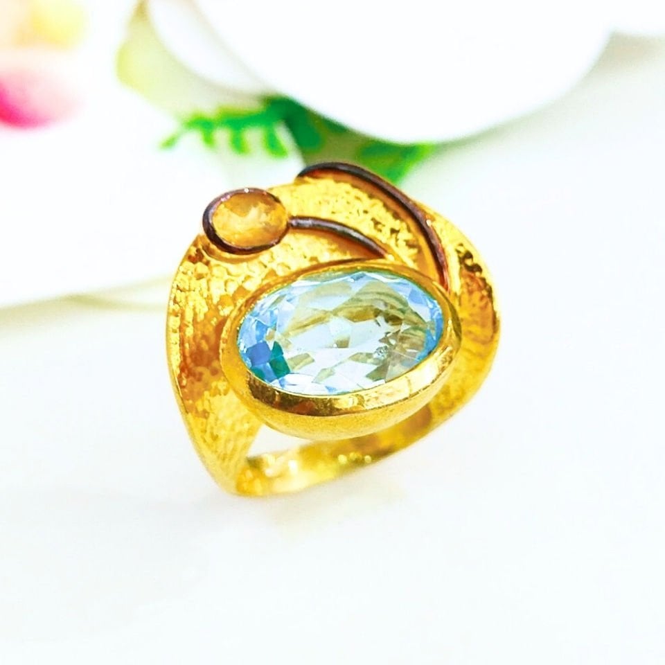 Blauer Topas und Citrin, individuell gestalteter Ring – OTS1101