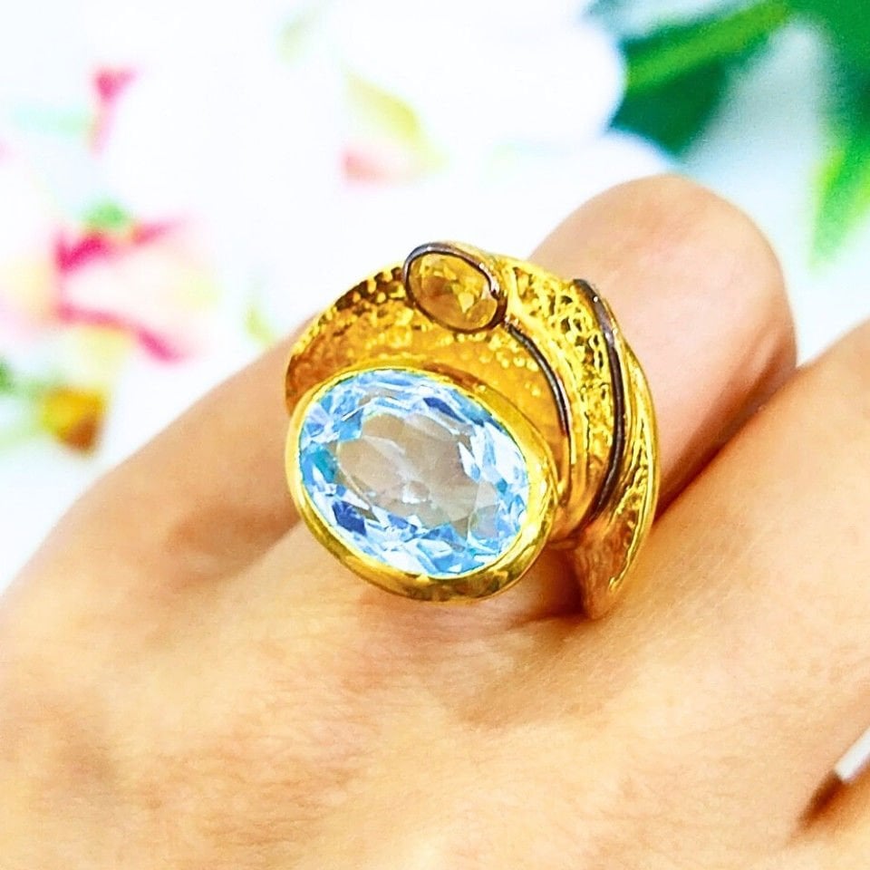 Blauer Topas und Citrin, individuell gestalteter Ring – OTS1101