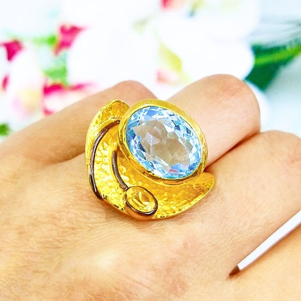 Blauer Topas und Citrin, individuell gestalteter Ring – OTS1101