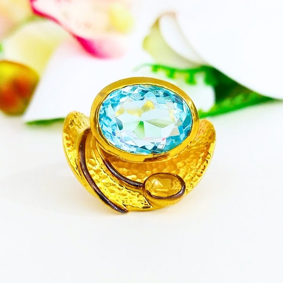 Blauer Topas und Citrin, individuell gestalteter Ring – OTS1101