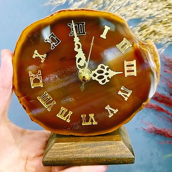Akik Taşı Koleksiyonluk Doğaltaş Masa Saati