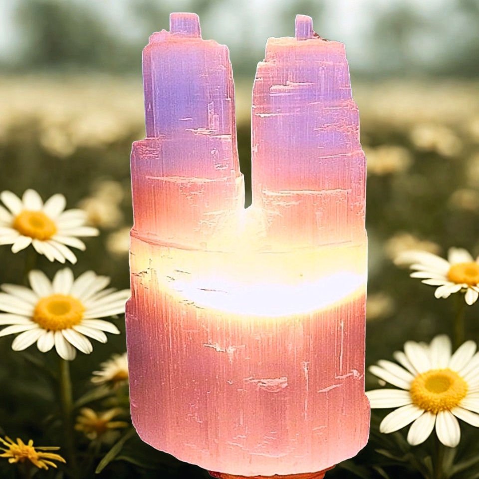Selenite Stone Twin Tower Lamp - MNR1034