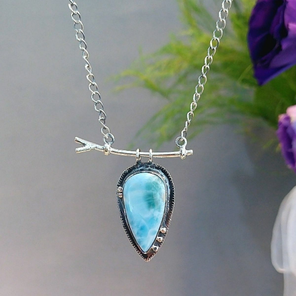 Larimar Taşı Özel Tasarım Doğal Taş Kolye