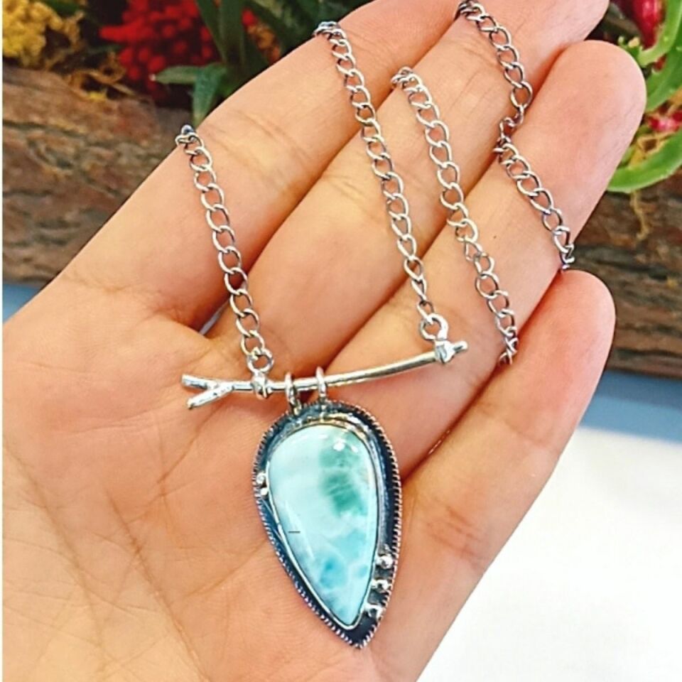 Larimar Taşı Özel Tasarım Doğal Taş Kolye
