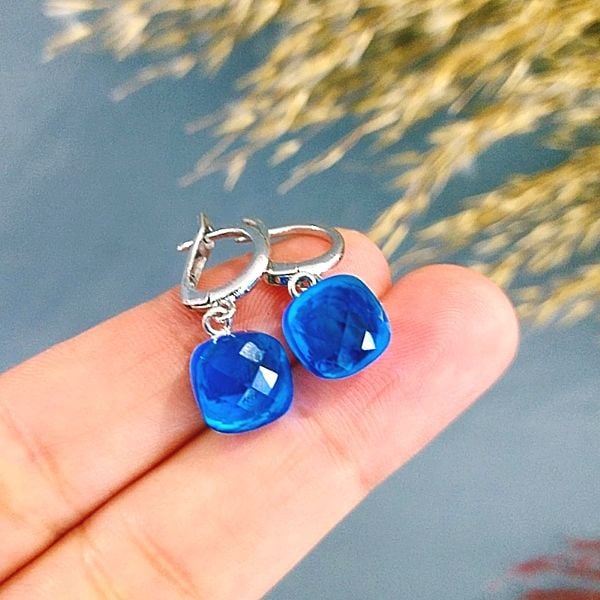 Blue Topaz Özel Tasarım Doğaltaş Küpe