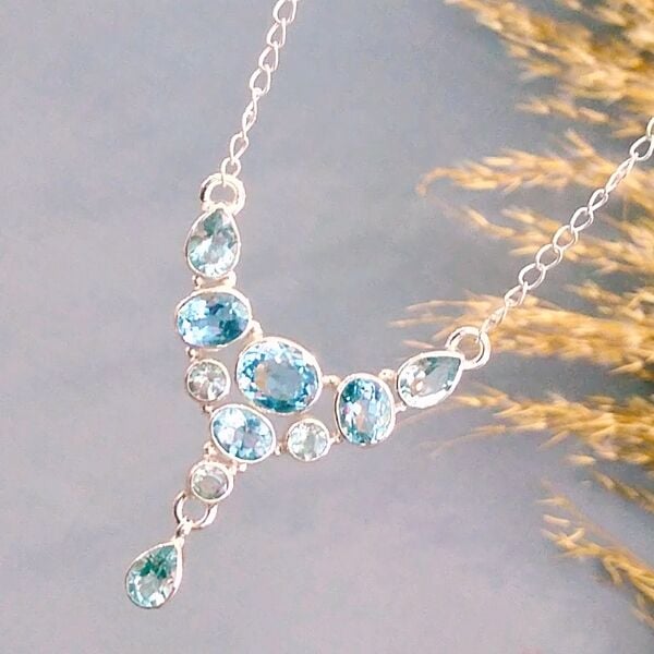 Blue Topaz Özel Tasarım Doğaltaş Kolye