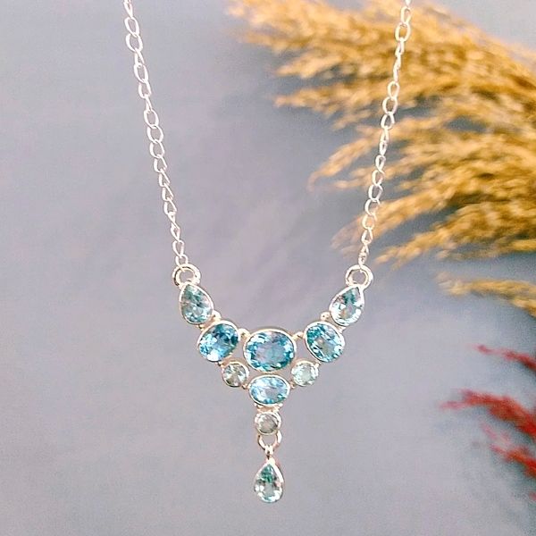 Blue Topaz Özel Tasarım Doğaltaş Kolye