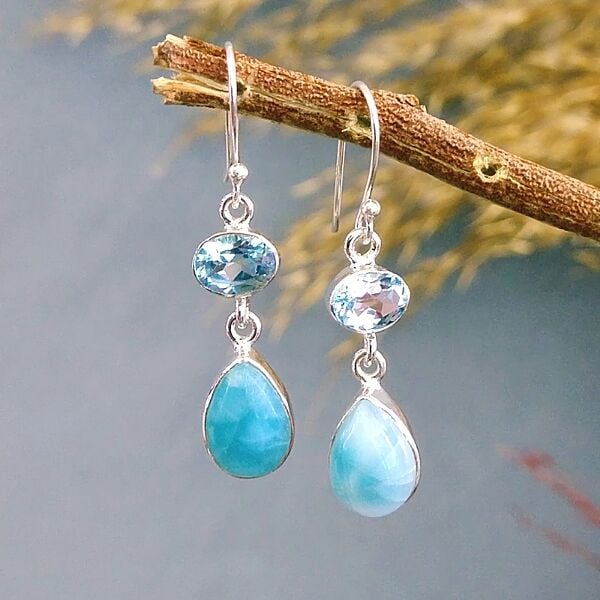 Larimar Blue Topaz Özel Tasarım Küpe