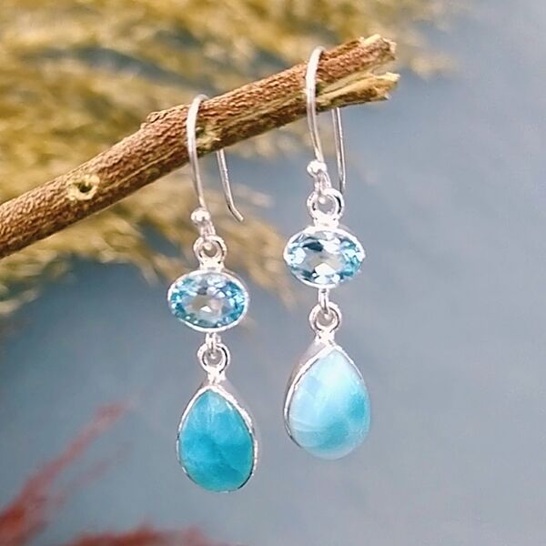 Larimar Blue Topaz Özel Tasarım Küpe