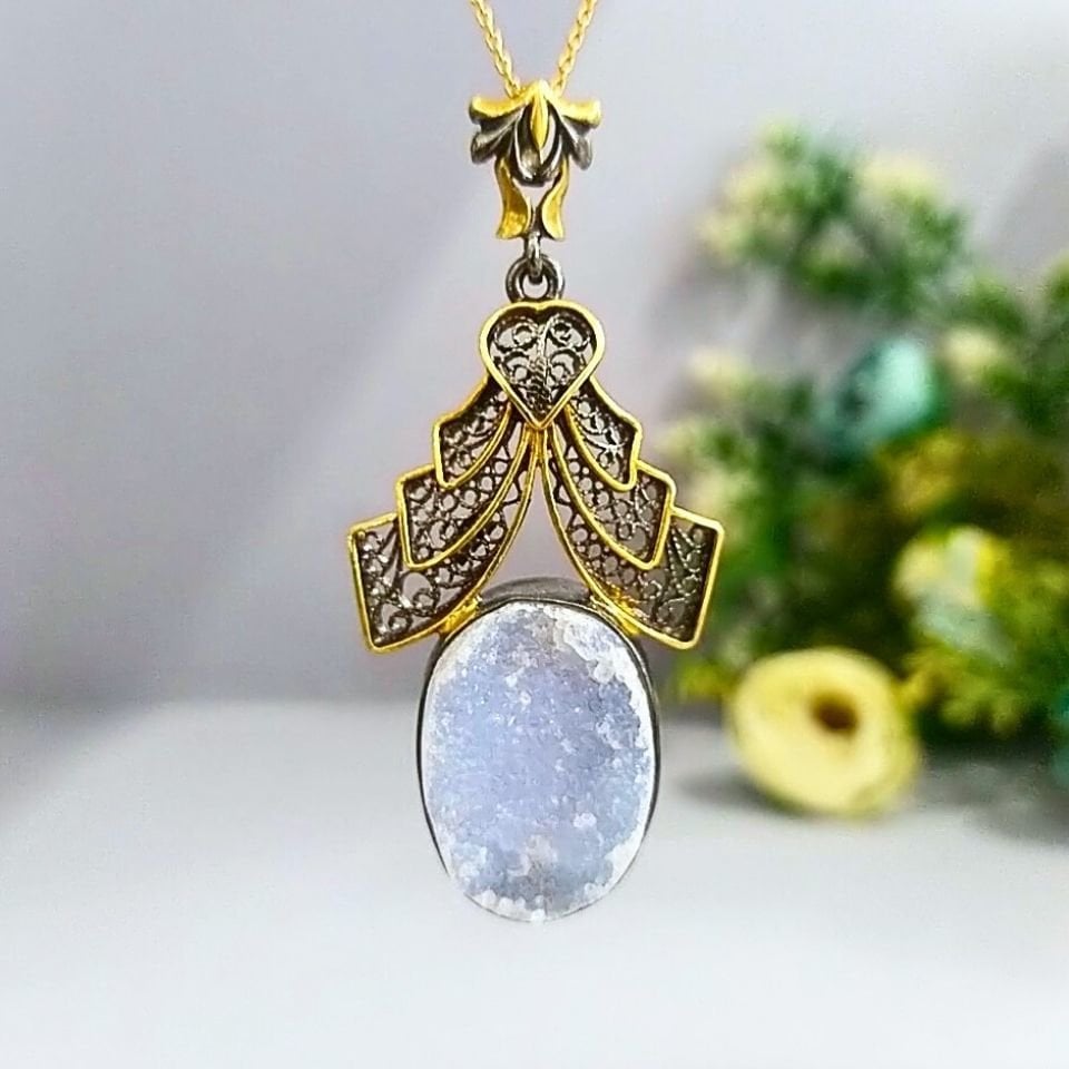 Druzy Kalsedon Özel Tasarım Kolye