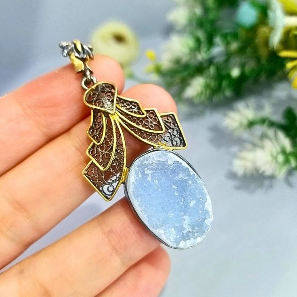 Druzy Kalsedon Özel Tasarım Kolye