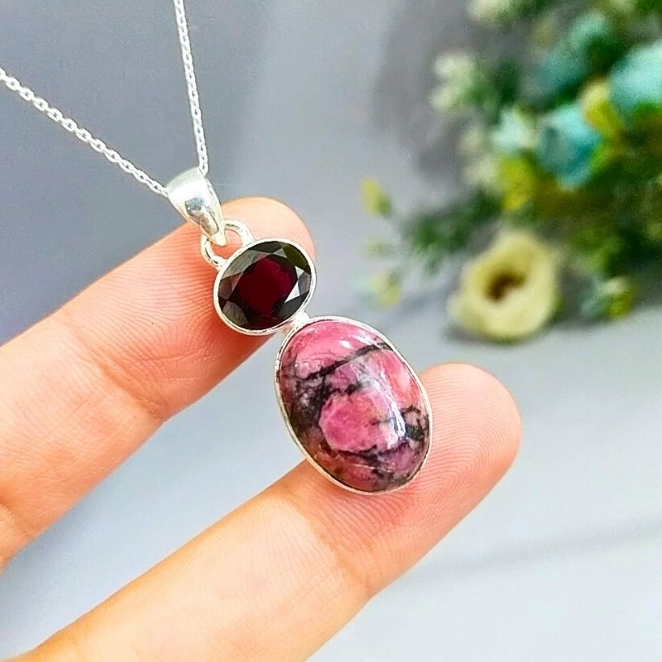 Rodonit ve Granat Taşı Özel Tasarım Kolye