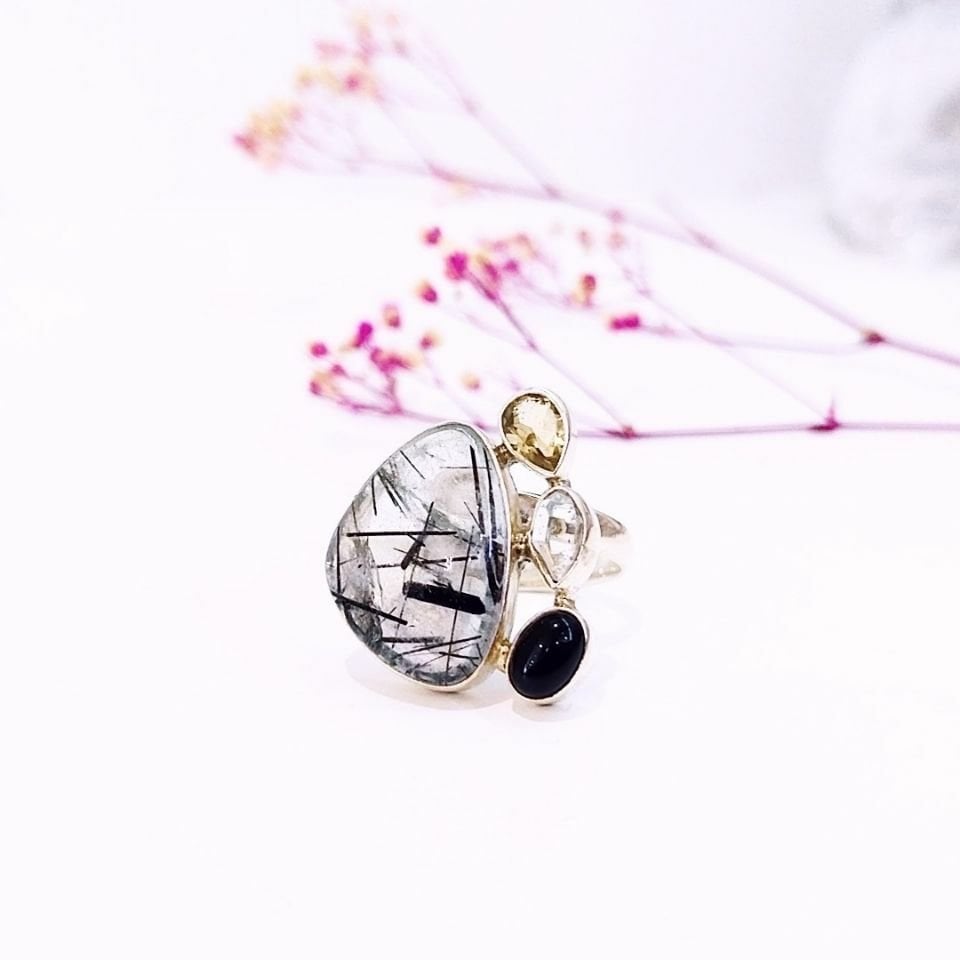 Tourmaline Transitional Quartz Stone Ring K697