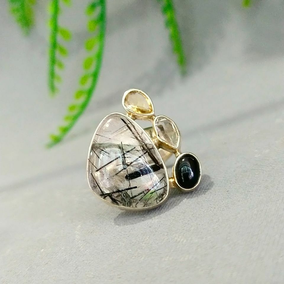 Tourmaline Transitional Quartz Stone Ring K697