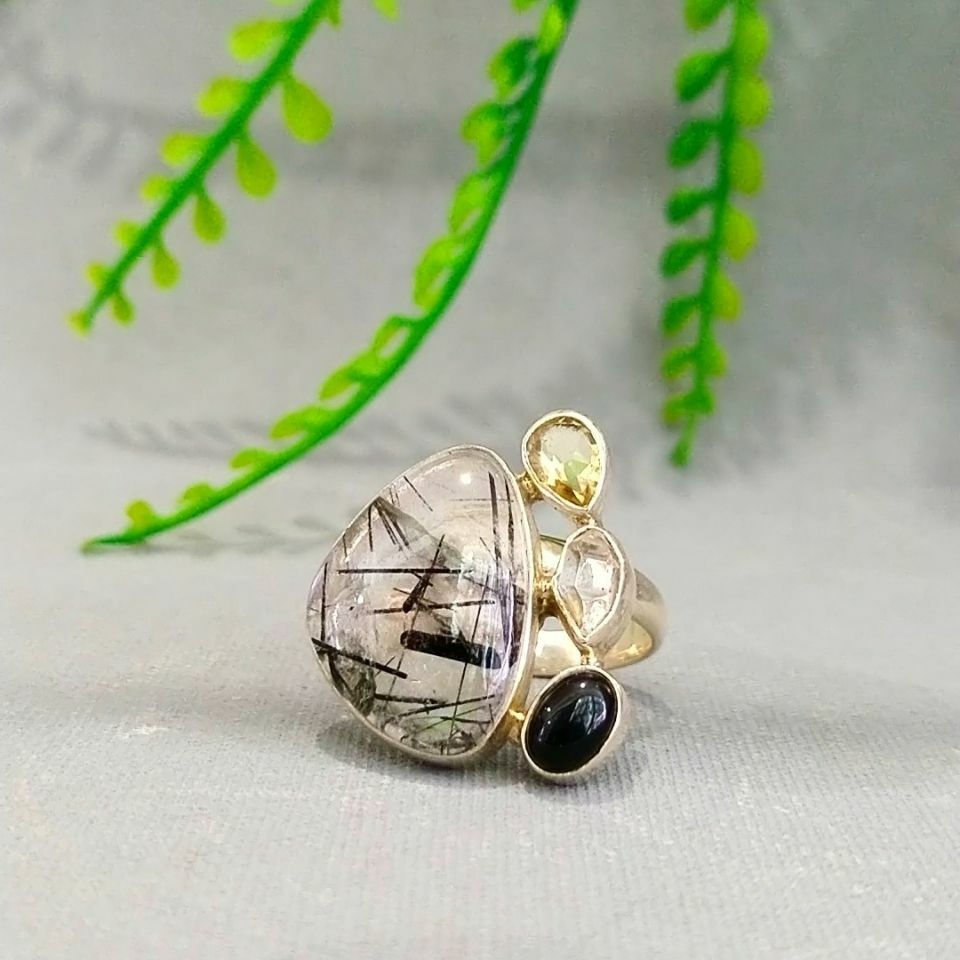 Tourmaline Transitional Quartz Stone Ring K697