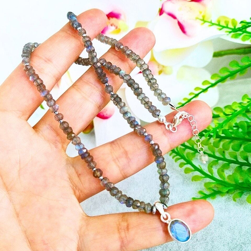 Labradorit Taşı Doğal Taş Kolye – DKLY299