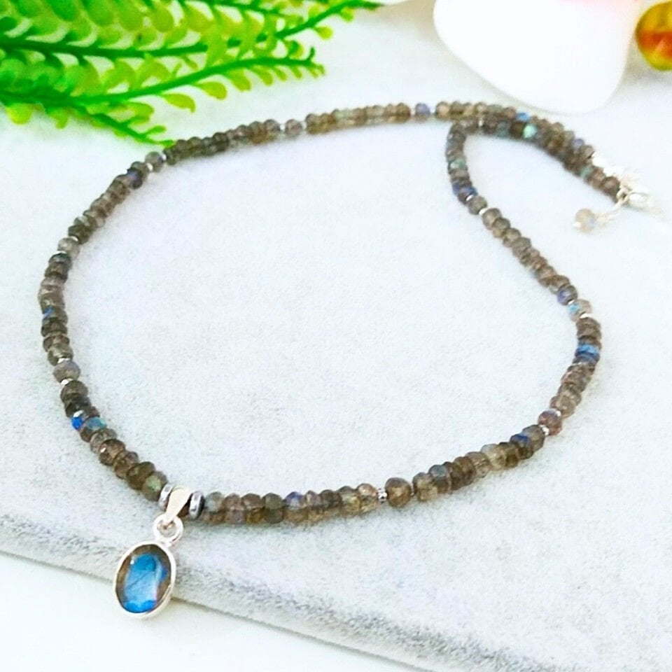 Labradorit Taşı Doğal Taş Kolye – DKLY299