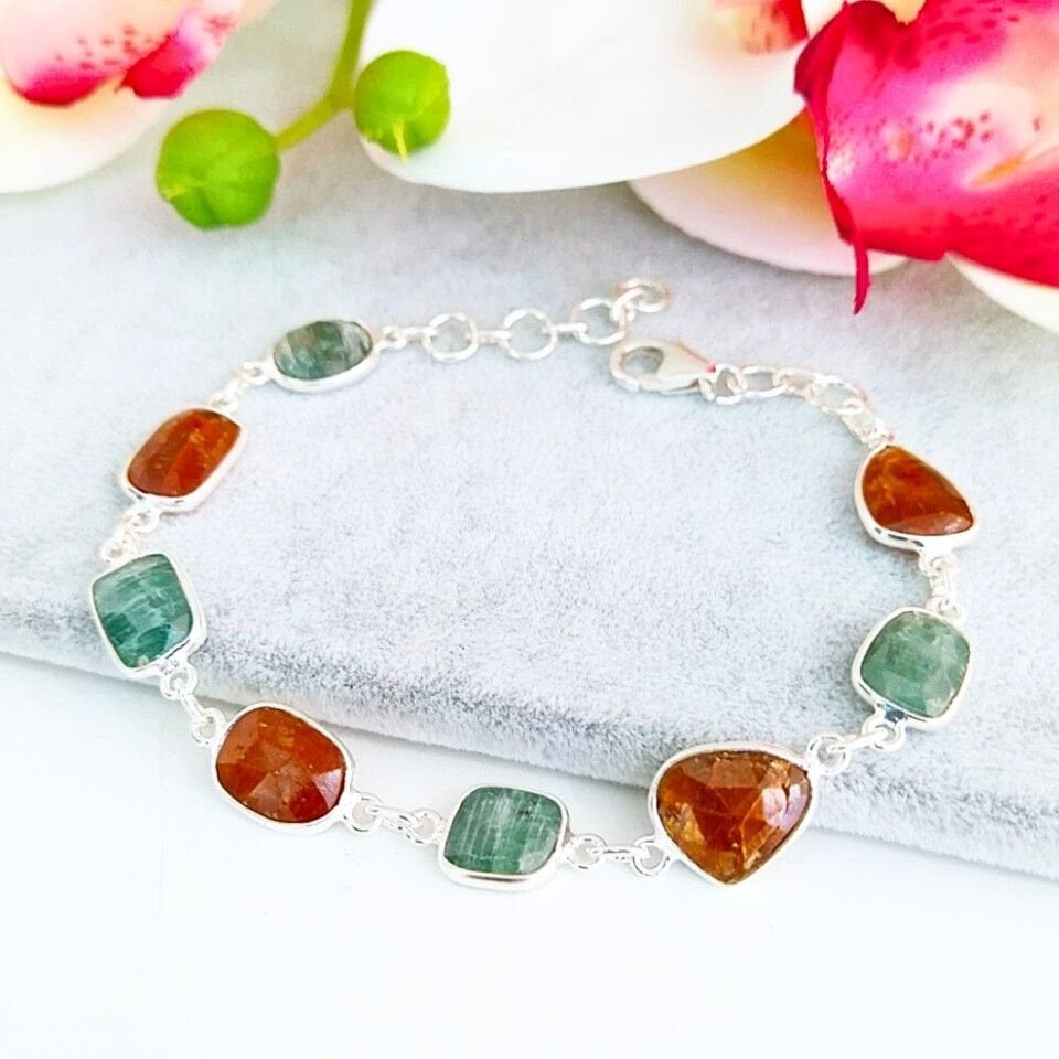 Hessonit Garnet ve Kyanit Özel Tasarım Bileklik