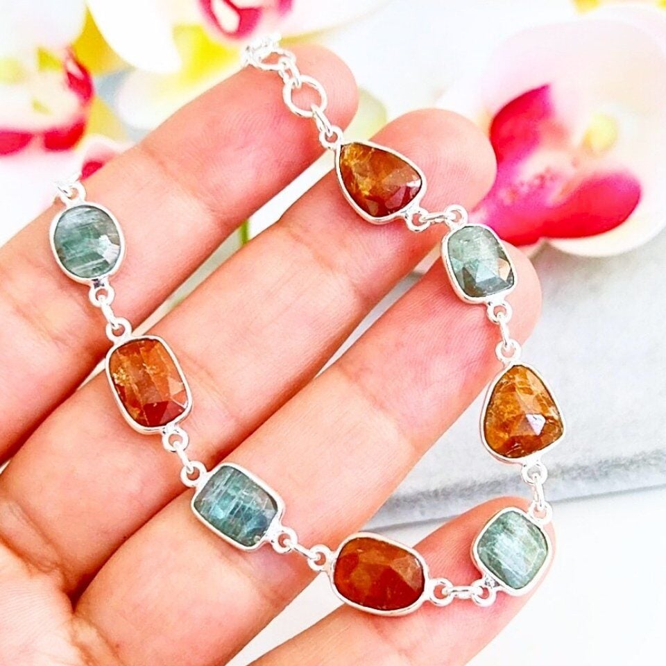 Hessonit Garnet ve Kyanit Özel Tasarım Bileklik