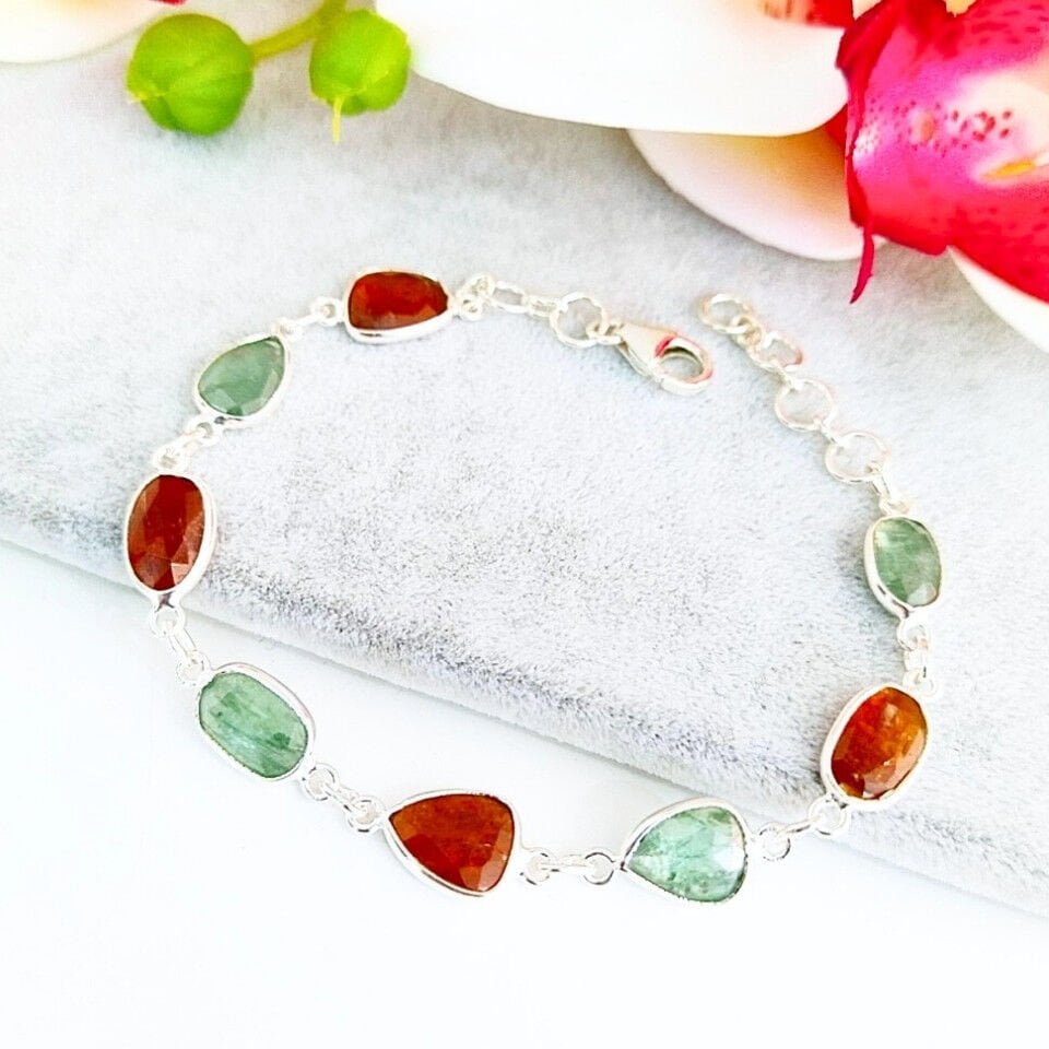 Hessonit Garnet ve Kyanit Özel Tasarım Bileklik