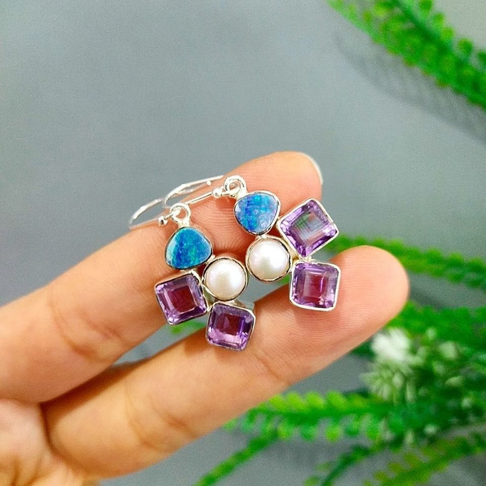 Opal Taşı Özel Tasarım Küpe