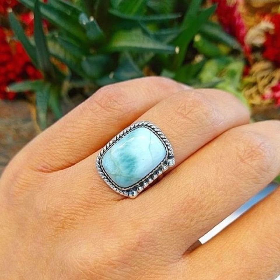 Larimar Özel Tasarım Doğaltaş Yüzük