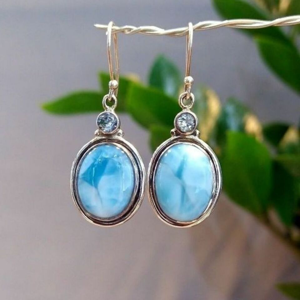 Larimar Blue Topaz Özel Tasarım Küpe