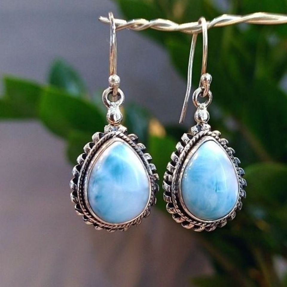 Larimar Taşı Özel Tasarım Doğaltaş Küpe