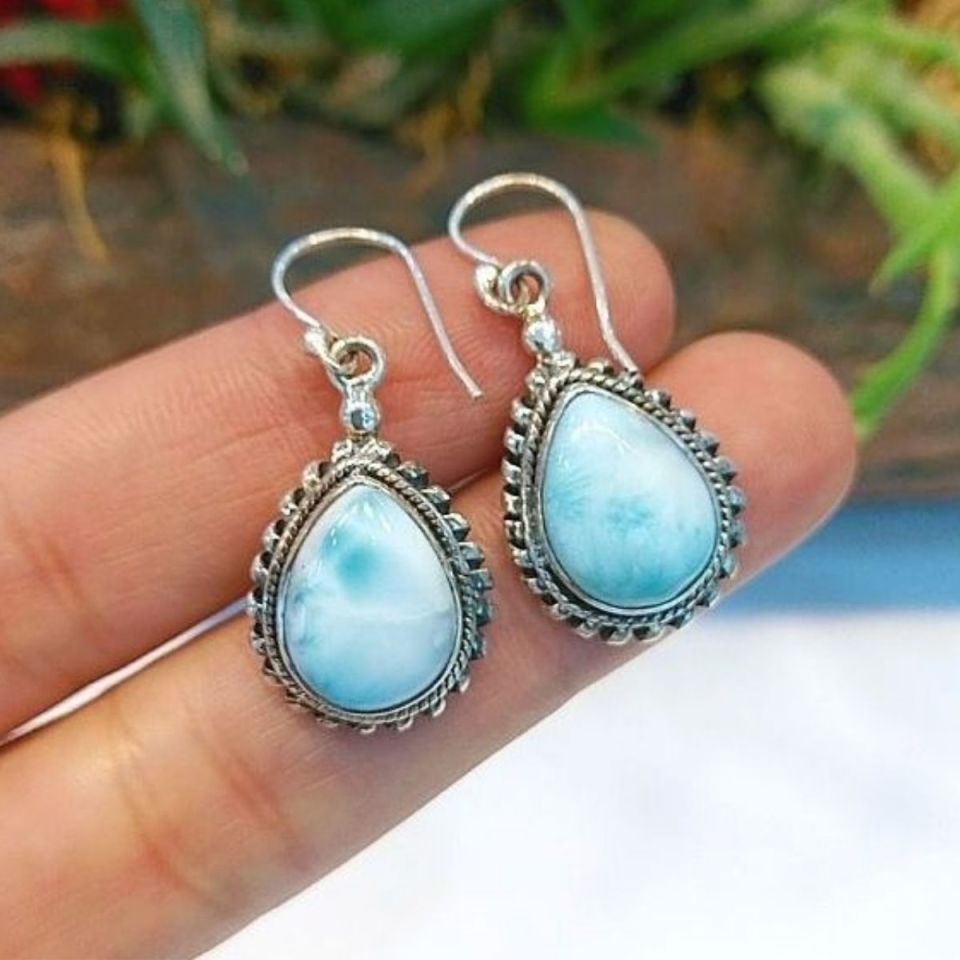 Larimar Taşı Özel Tasarım Doğaltaş Küpe