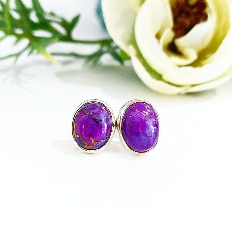 Purple Mor Turkuaz Taşı Küpe - KP814