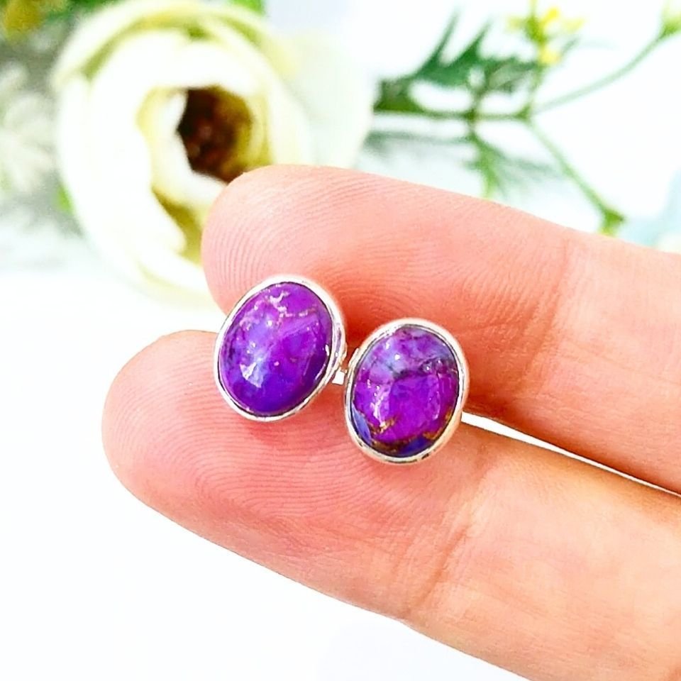 Purple Mor Turkuaz Taşı Küpe - KP814