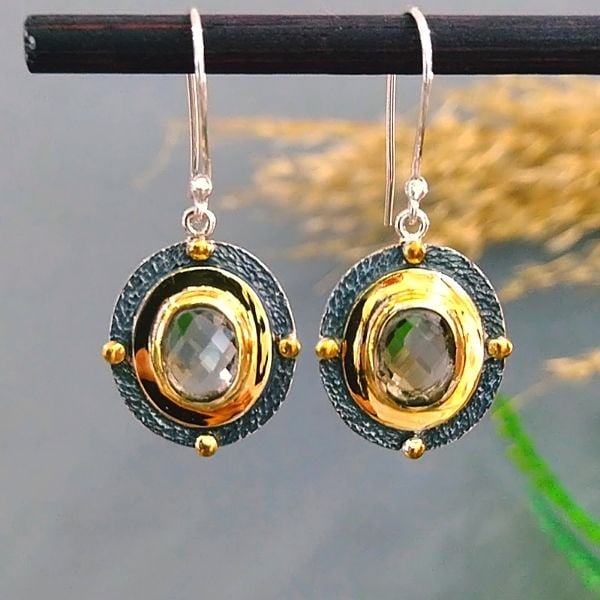 Topaz Taşlı Özel Tasarım Doğaltaş Küpe